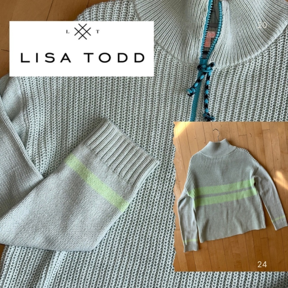 LISA TODD High Life mint chunky knit 1/2 zip sweater, S,  CB2288
